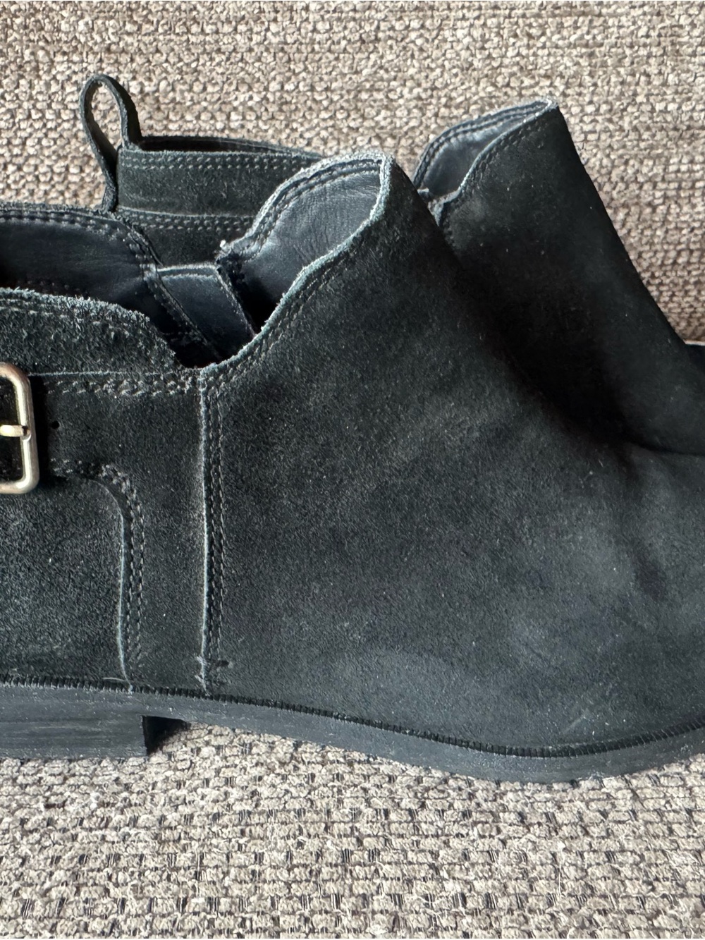 UGG Black Suede Ankle Booties with Side Buckle